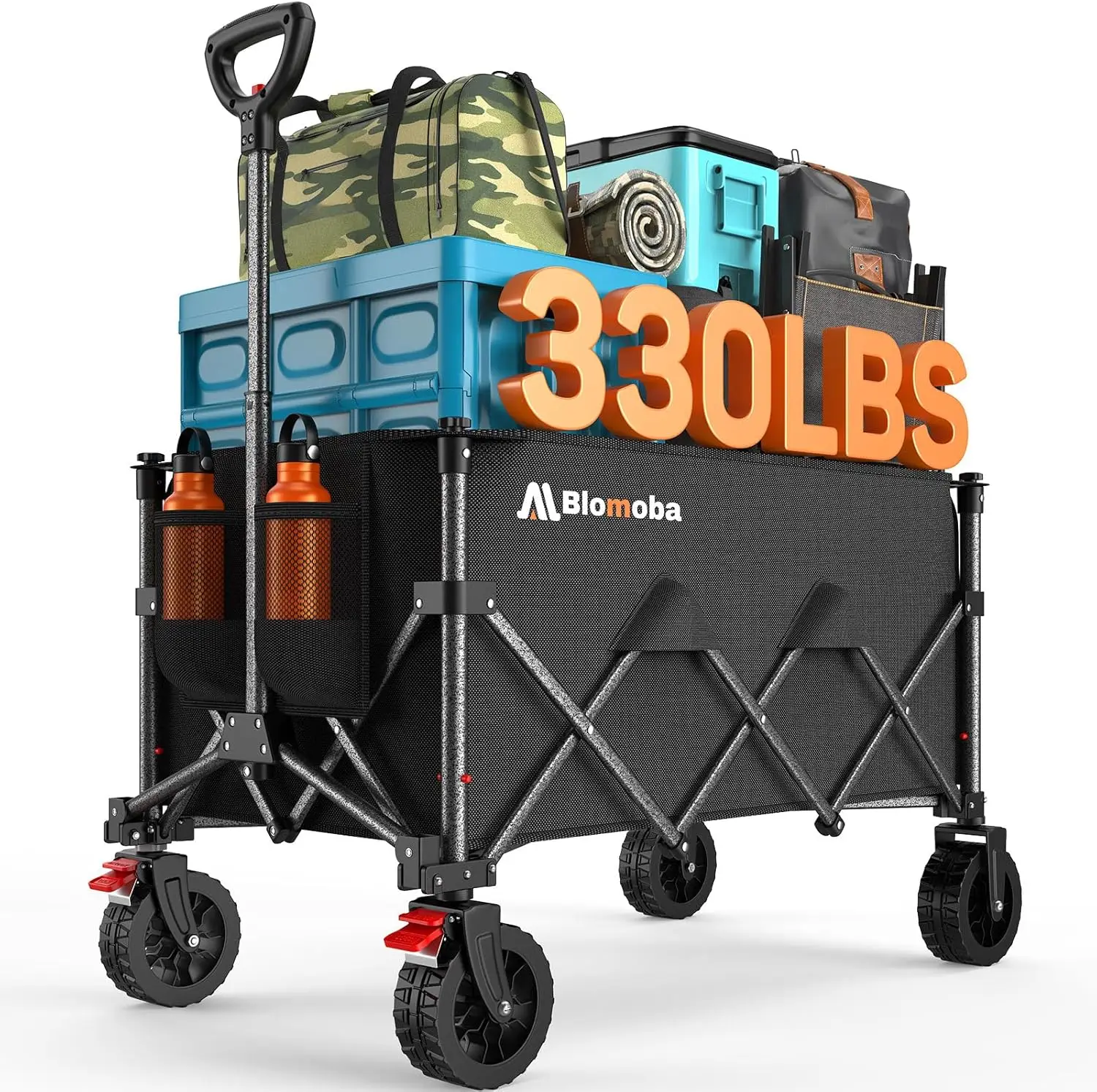 

Складная тележка-вагончик на колесах, объем 180 л, грузоподъемность 150 кг, внедорожные колеса для кемпинга, покупок, сада, спорта, черная