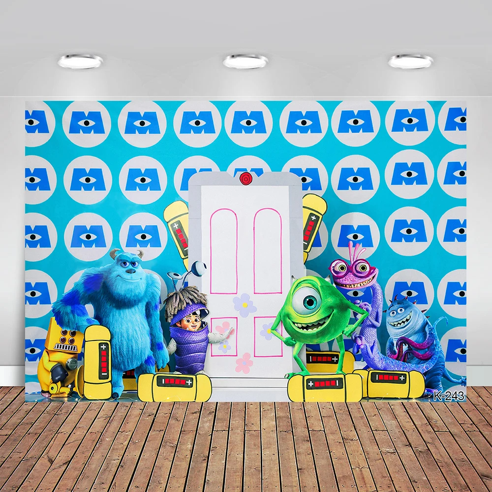 Disney azul pano de fundo monstros inc james p. sullivan mike wazowski bebê feliz aniversário festa dos desenhos animados decoração fundo banner