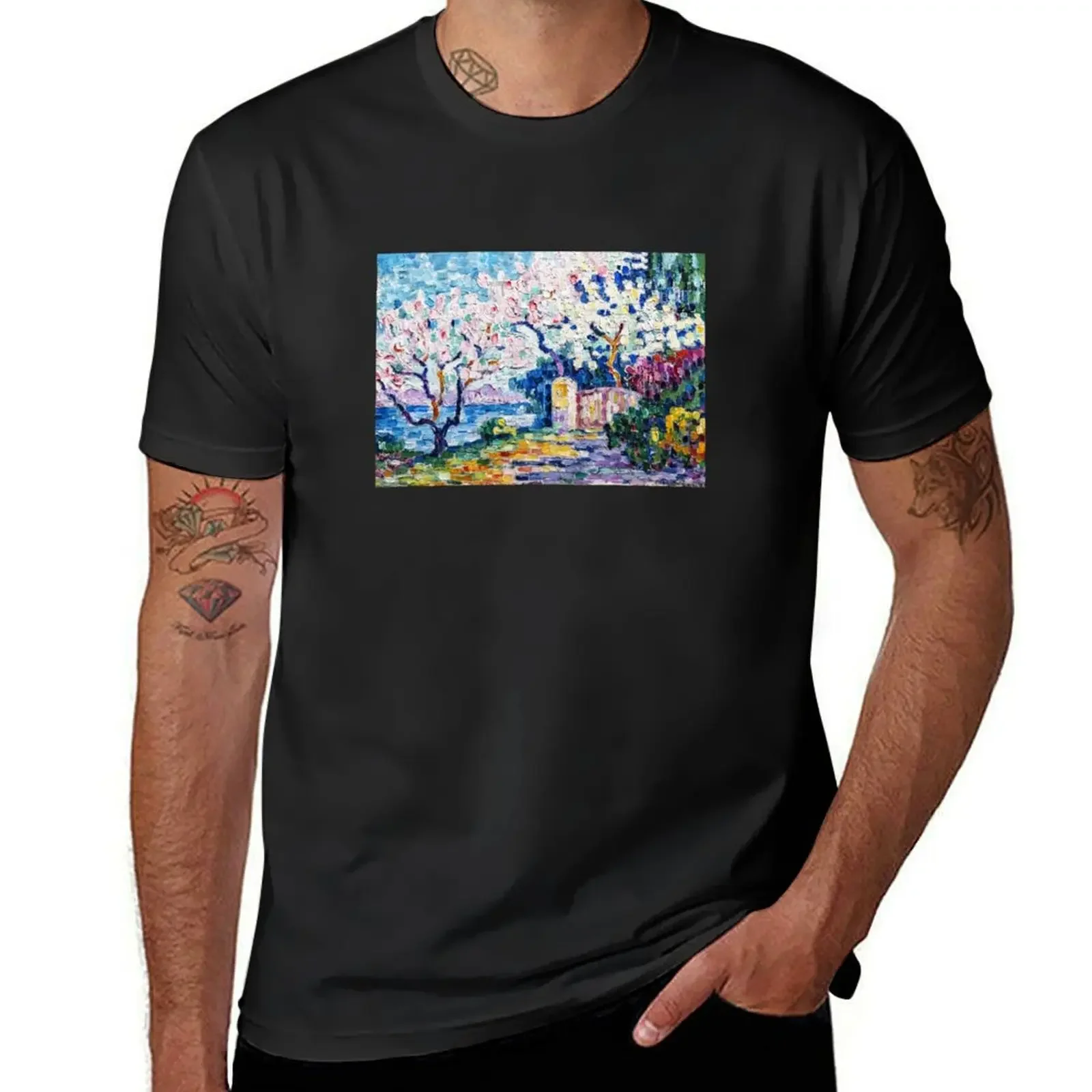 Almond trees in bloom - Paul Signac T-Shirt summer clothes Blouse anime t shirts t shirts for men cotton