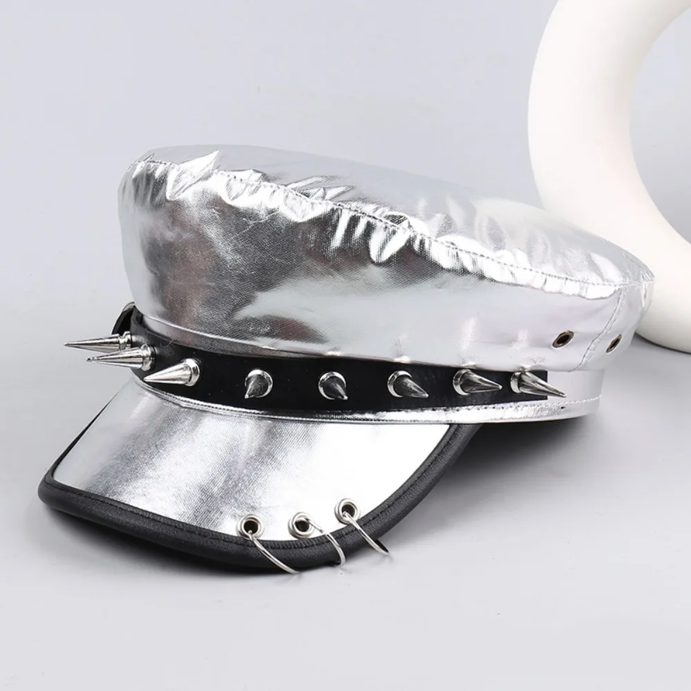 

Vintage Hip-hop Rivet Leopard Hat Harajuku Punk Y2k Beret Hat Black Silver Flat Top Cap for Girls