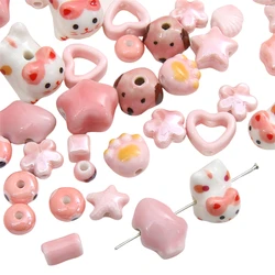 Cute Handmade Ceramic Porcelain Pink Heart Square Charm Beads for Earring Necklace Bracelet DIY Jewelry Craft Making Accessories