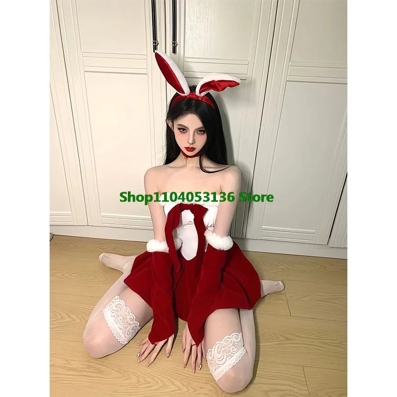 Kerstoutfit voor vrouwen Sexy Nieuwjaar Halloween Vakantie Jurken Bunny Cosplay Fluwelen Rode Jurk Santa Party Prestaties Dans