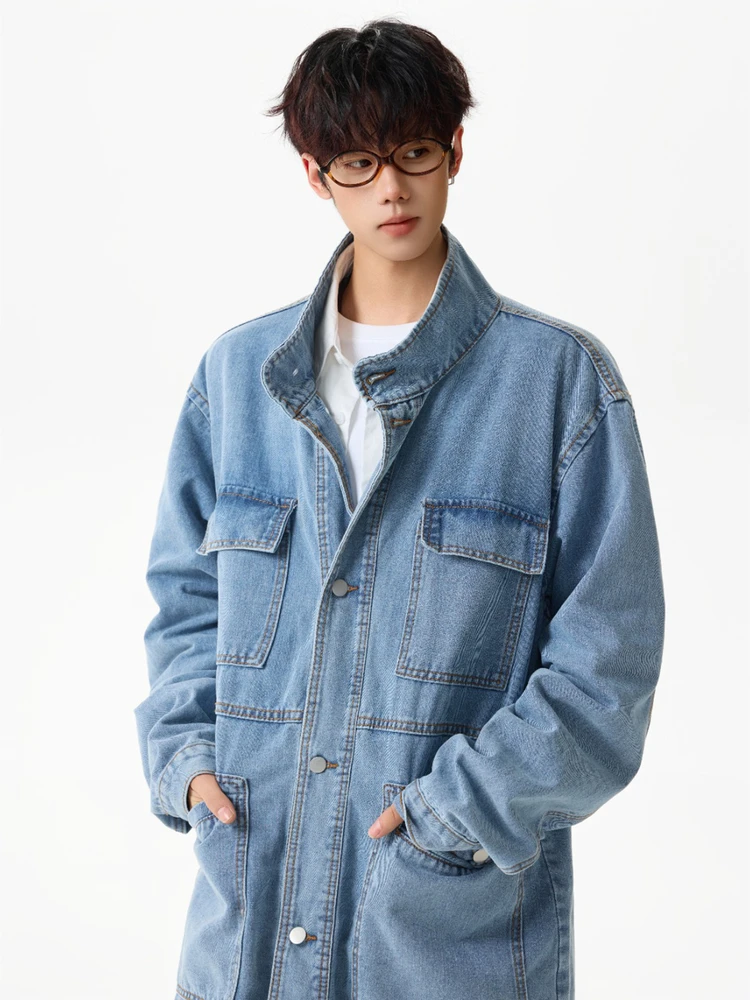 

Американская джинсовая куртка в стиле пэчворк, свободная повседневная осенняя новинка, винтажное повседневное пальто Faion