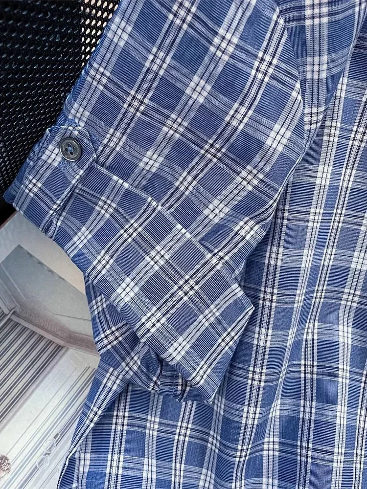 Hoge kwaliteit retro geruite shirt vrouwen losse zomer casual streetwear blouse oversize vintage alle match bf eenvoudige tops nieuw