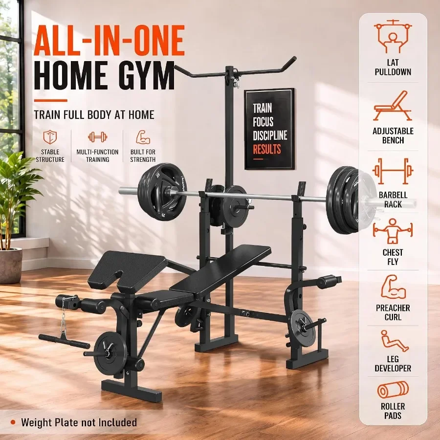 Adjustable Weight Bench Dumbbell Set, Multi-Position Workout Bench for Home Gym Strength Training - Bench Press Ready - Full-Bo