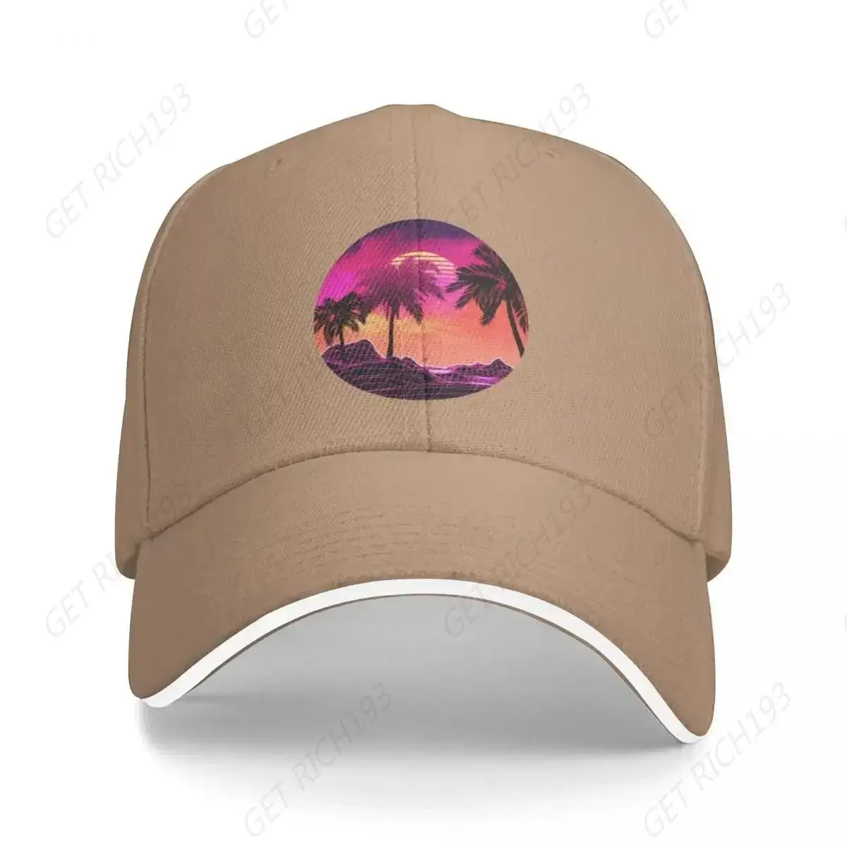 

Pink Vaporwave Landscape With Rocks And Palms Baseball Cap Beach Sun Hat Ball Cap Caps For Women Men'S