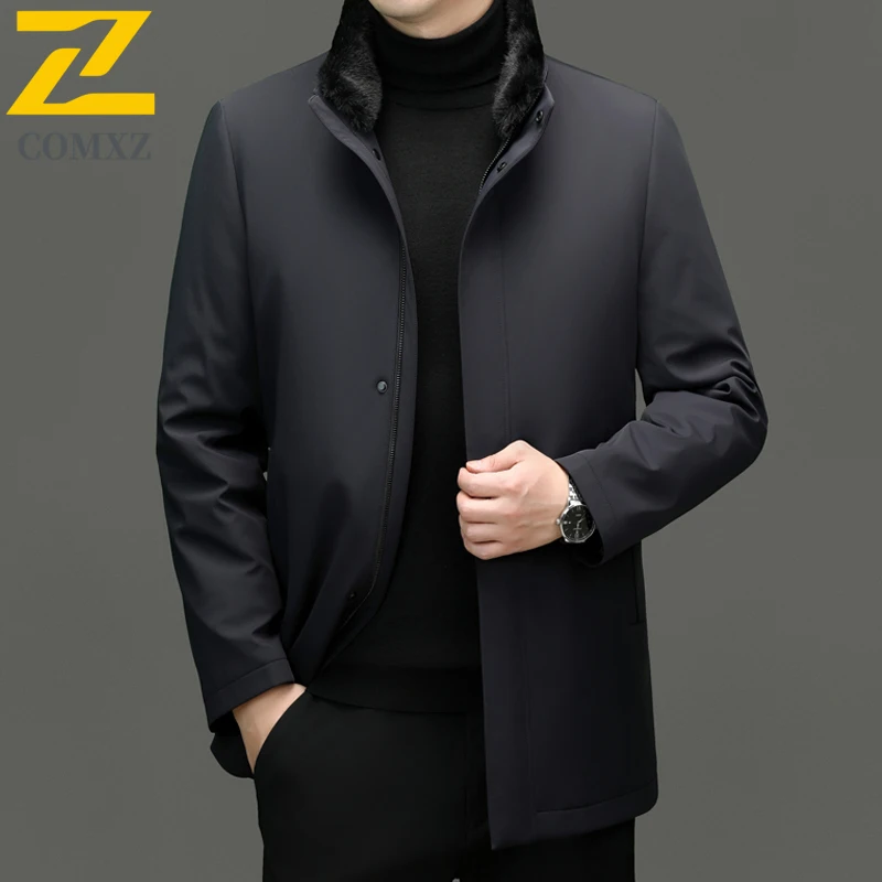 COMXZ Mens Down Jacket New Luxury Stand Collar Commute Office Lightweight Puffer Jacket Detachable Inner Layer Warm Winter Coat