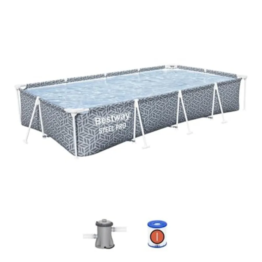 Juego de piscina rectangular sobre el suelo Steel Pro para uso en patio trasero al aire libre con bomba de filtro de 330 galones de 12' x 6' x 7' de altura