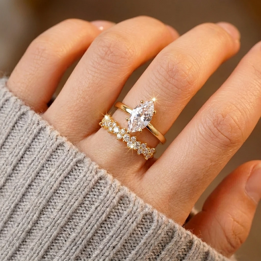 Micro Pave Vollkreis Weißer Kubischer Zirkonia Stapelbarer Ringset Kupferband Eternity Stapelbare Braut-Fingerschmuck – Detail 5