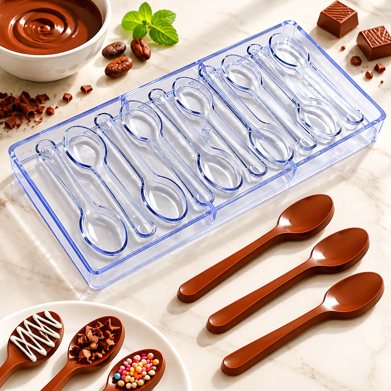Polycarbonate Spoon Chocolate Mold, Beginner Friendly Candy Bonbons Mould for Easy Pastry Baking