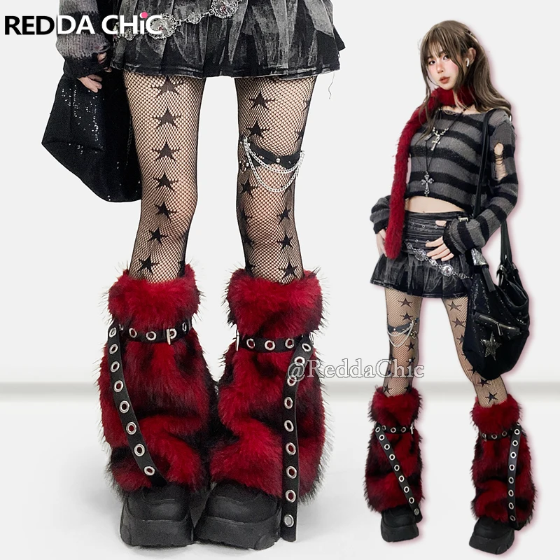 

REDDACHiC Alt Goth из искусственного меха, женские гетры и шарф, люверсы, пояс, плюшевые ботинки, зимние длинные носки, Y2k, вечерние карнавальный костюм