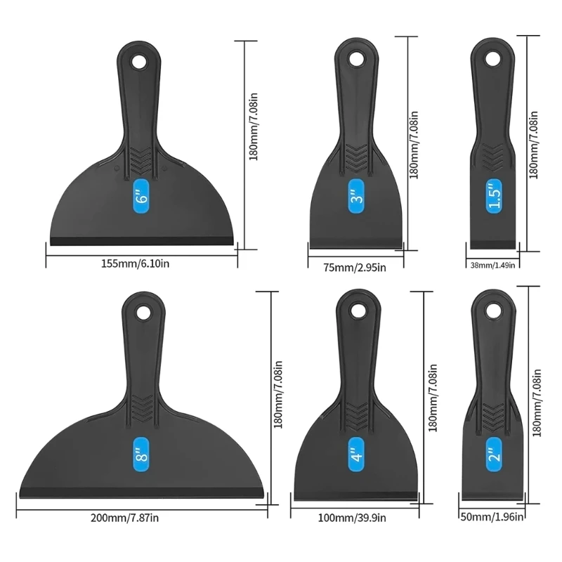 Ensemble de 6 couteaux à mastic à surface lisse, grattoirs à spatule en plastique pour le papier mural, la réparation de cloisons sèches et le