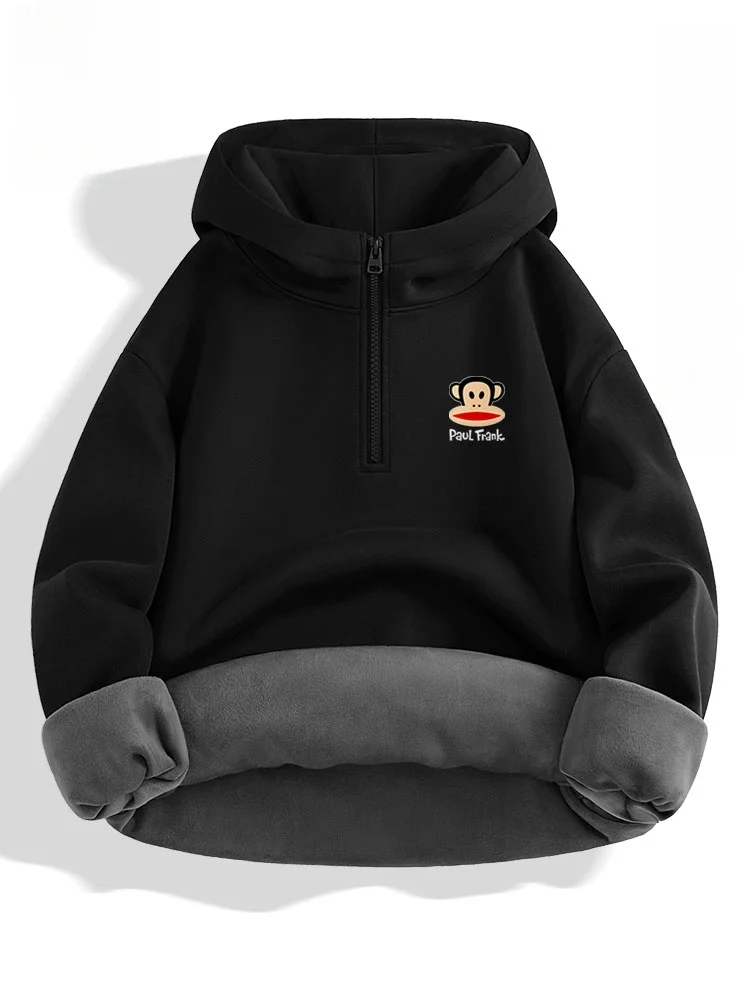 

2024 Autumn Winter Men's Fce Lined Hoodie Thi Warm f Zipper Jaet Faion Urban Sle Long Sve Cotton ...