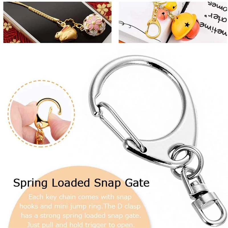 

A82I-300 Piece D Hook Keychain Hardware With Jump Rings, Metal Split Key Ring Clips With Chain For Craft Charm Making DIY