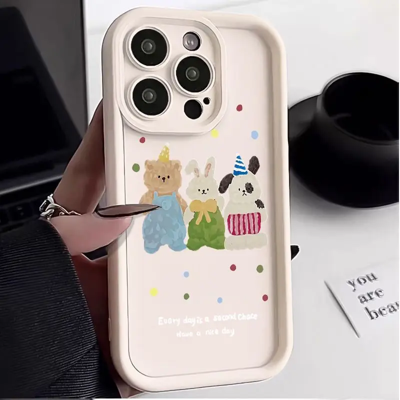 2024 New Party Bear Rabbit Dog Phone Case For iphone 14 11 12 13 15 PRO MAX XS XR 7 8 Plus iphone 14 11PRO Silica Gel Phone Case