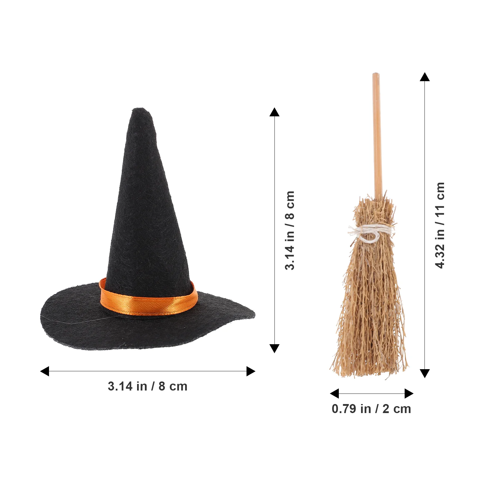 7 Set Halloween Felt Witch Hat Decor Costumes for Kids Toy Room Broom Craft Wooden Mini Child Brooms