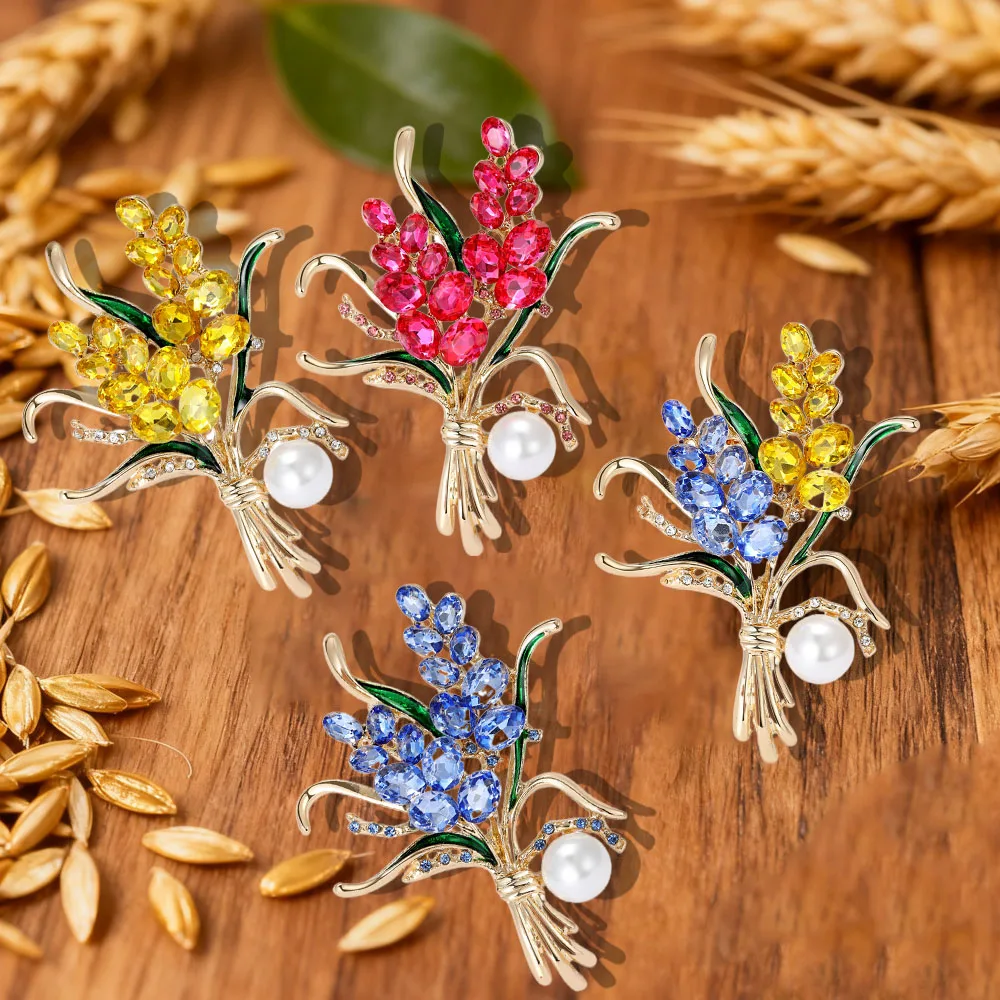 New autumn and winter high-end alloy double headed wheat ear brooch, leaf brooch classic fashion women's clothing chest flower