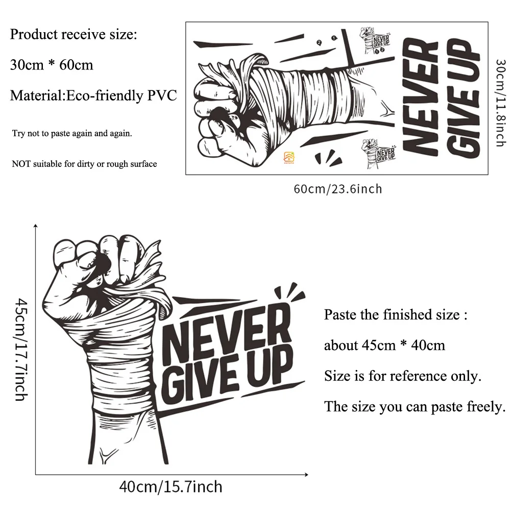 NEVER GIVE UP Inspirational Wall Sticker Bedroom Background For Home Decoration Kids Room Decor Wallpaper Creative Pattern Mual