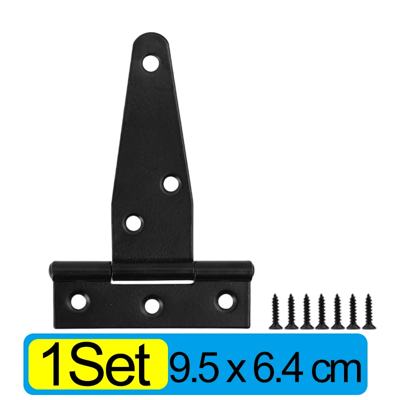 5/1 Sets Charnières en T robustes noires en fer galvanisé pour portes, portails, abris, armoires, gr