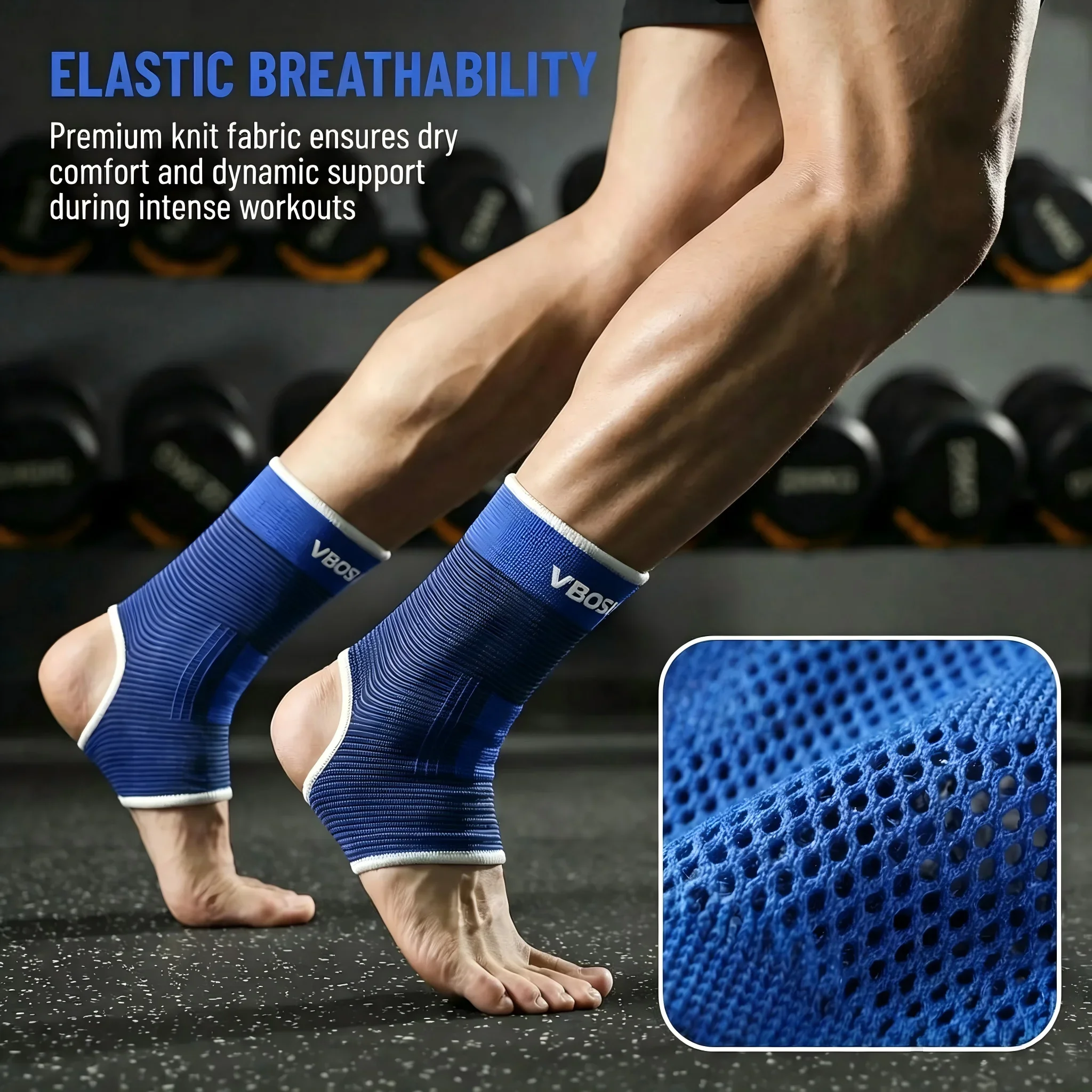 VBOSI Knitted Ankle Support Brace 1 Pair, Breathable Compression Sleeve for Sports Running Gym Injury Recovery, Elastic Foot Sta