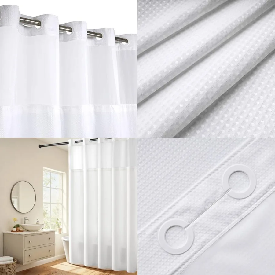 

Extra Long Shower Curtains No Hooks Waffle Weave Shower Curtain with Snap in Liner - 71W x 86H, Hotel Grade, Spa Like Bath Curt