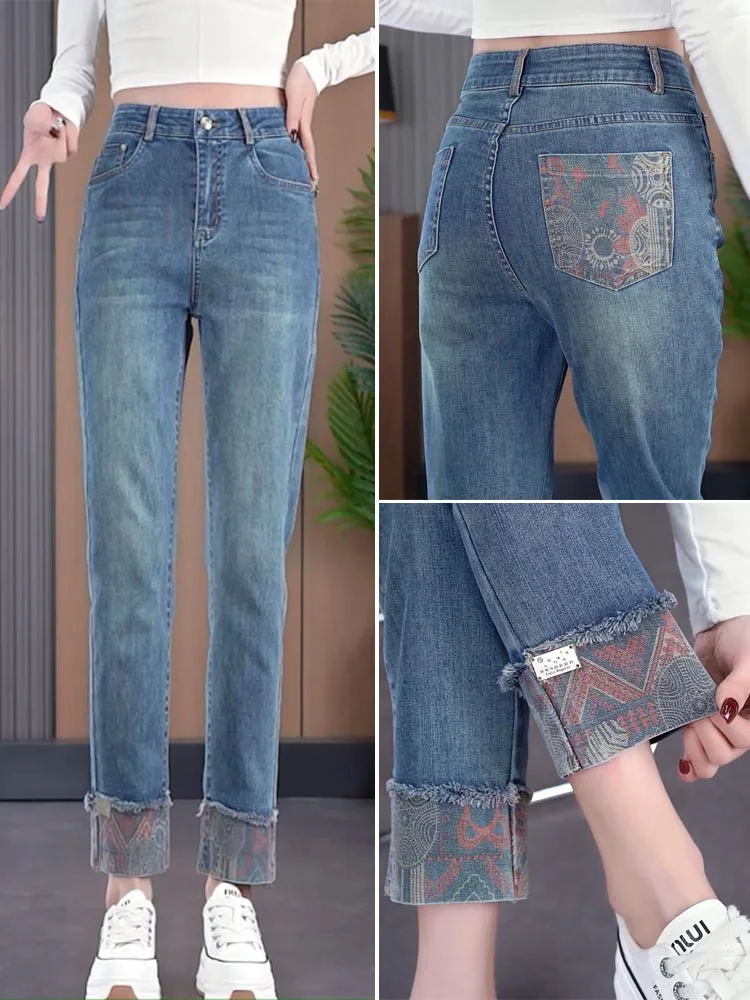 

Женские джинсы с высокой талией, прямые, укороченные (9 дюймов), универсальные, эластичные, фасон «сигареты», весна-лето, новинка, облегающие, с высокой талией