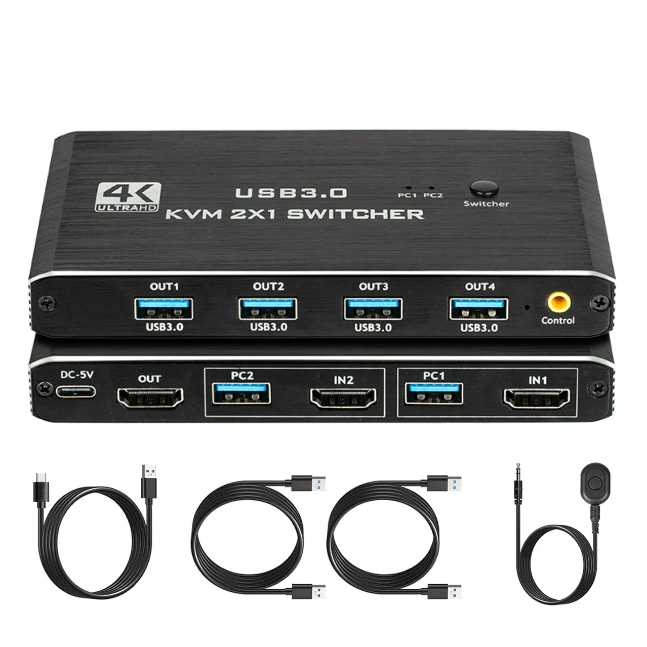 USB 3.0 KVM 4K@60Hz HDMI-compatible 2x1 Switch Box for 2 Computers Share 1 Monitor Keybord Mouse Printer U Disk(4 USB Devices)