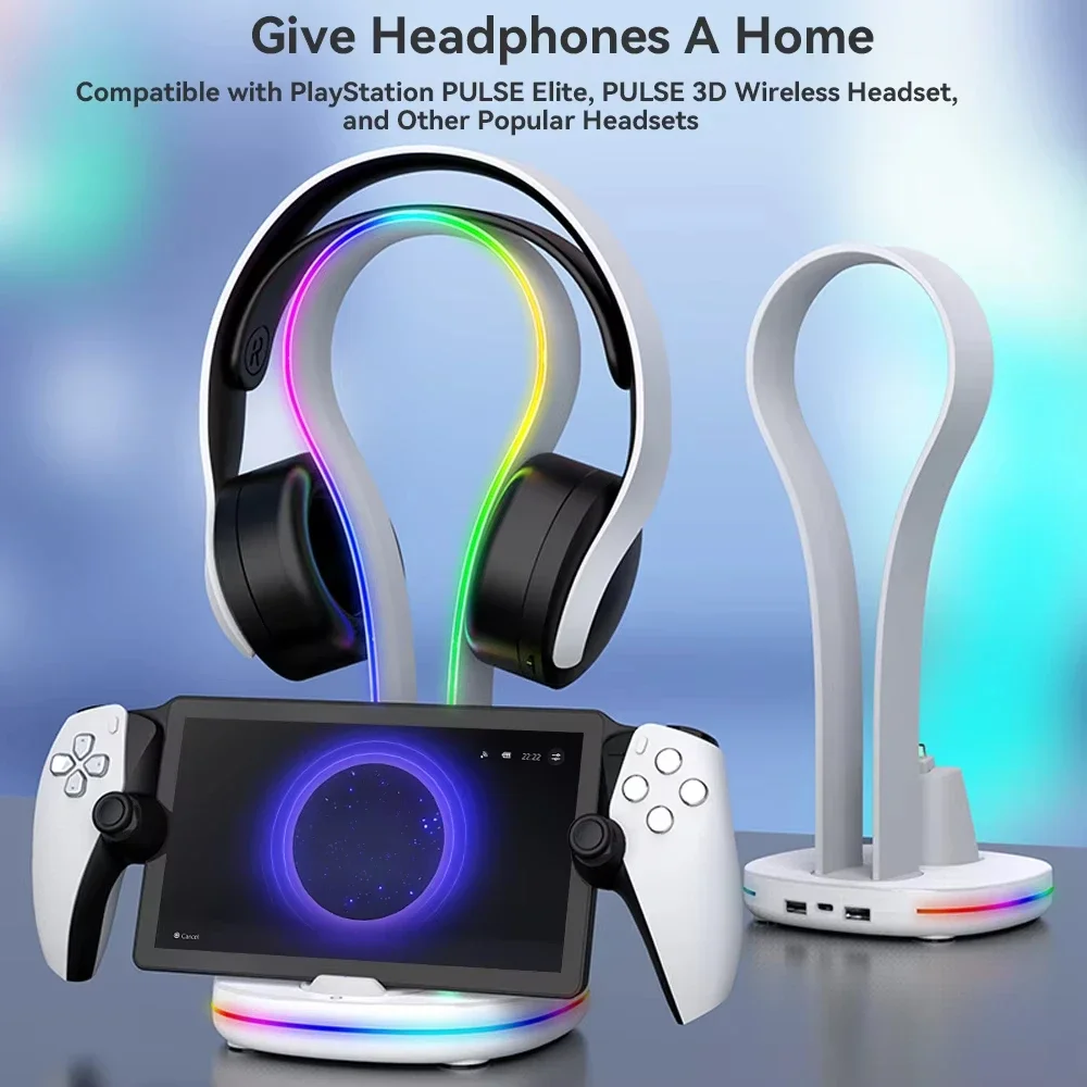 Charging Stand for PS Portal Remote Player Charger Station for Play Station Portal Charging Dock with RGB Headset Holder