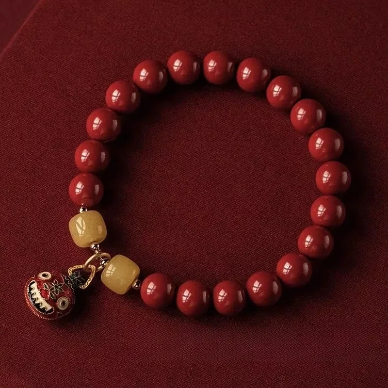 

Raw Ore Imperial Sand Gold Swallowing Beast Hand String High Content Cinnabar Amulet Bracelet Cinnabar Natural Stone Beeswax