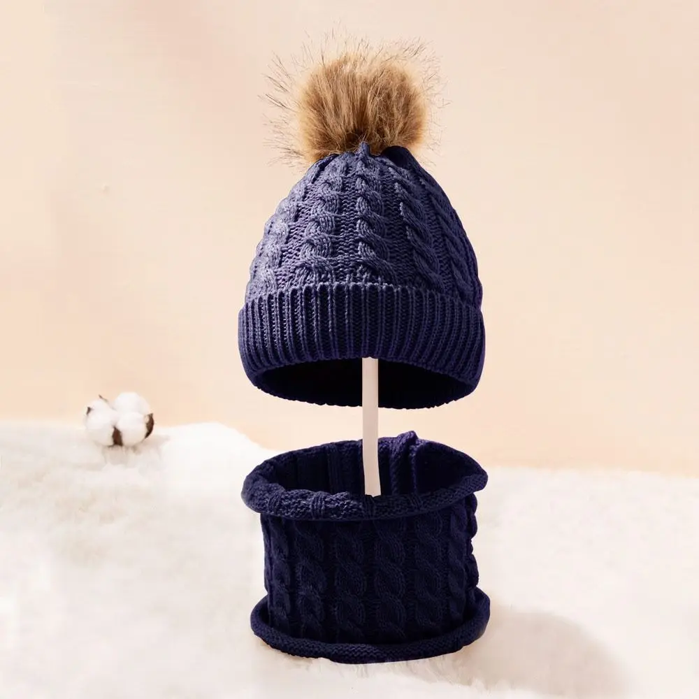 2Pcs/Set Winter Ear Protection Children Hat Scarf Set Thickened Windproof Beanie Caps Soft Warm Knitted Scarf Cap Boys Girls view 4