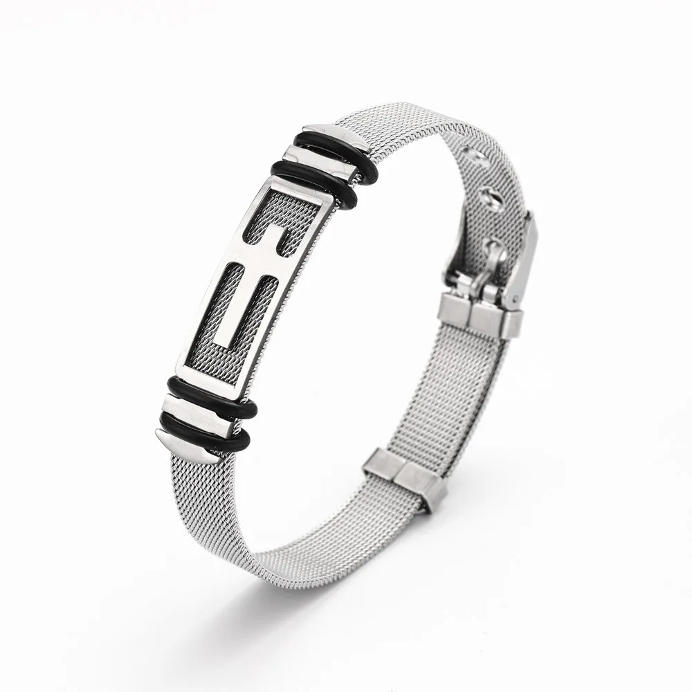 Nieuwe Trendy Christelijke Kruis Verstelbare Roestvrijstalen Herenarmband Stijlvolle Metalen Religieuze Accessoires Charmante Sieraden