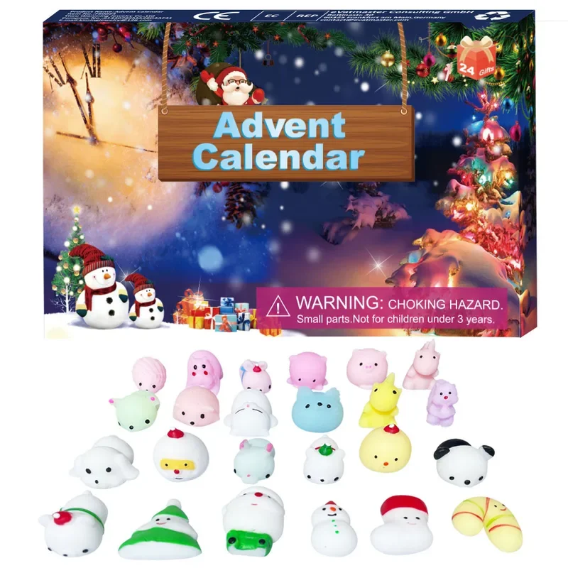 Christmas Advent Calendar Box Toy Christmas Type Soft Mini Mochi Squishies Kawaii Animal Squishy Toys Stress Relief Toys Kids