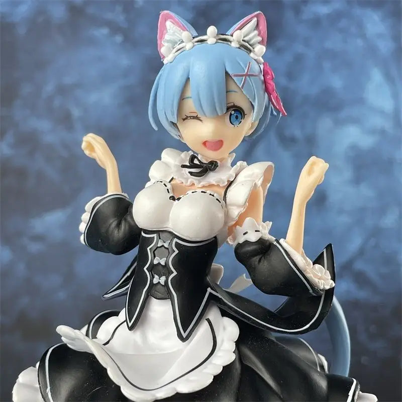 New Life In A Different World From Zero Anime Figure Maid Rem Cat Ear Scene Animation Model Ornaments Boxed Anime Peripheral Toy