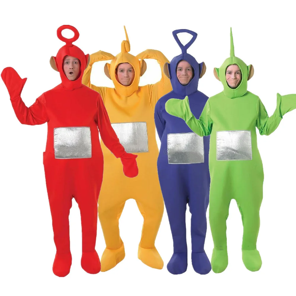 Adults Tv&Movice Tinky Winky  Laa-Laa Dipsy Cosplay Halloween Costume for Men Party Funny One Piece Jumpsuit with Headgear