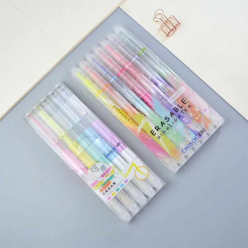 7pcs Erasable Marker Highlighter Learning Office Use Double Headed Accent Pastel Color Hand Account Pen Art Drawing