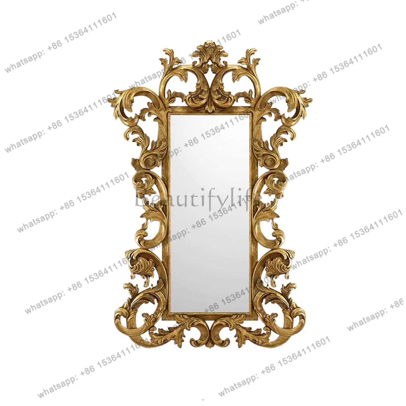American light luxury carved wall mirror French retro court style decorative mirror household