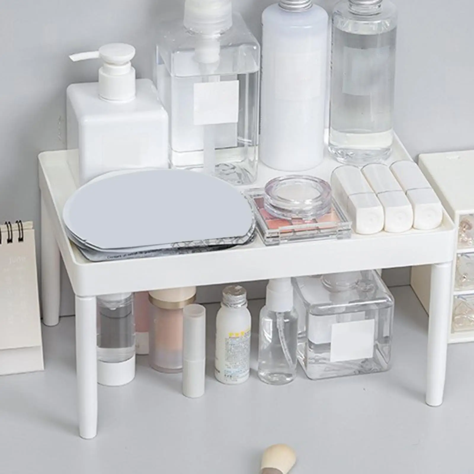 Multifunctional PP Desk Storage Shelf Cosmetic Sundries Tabletop Countertop Organizer Rack for Kitchen Dorm