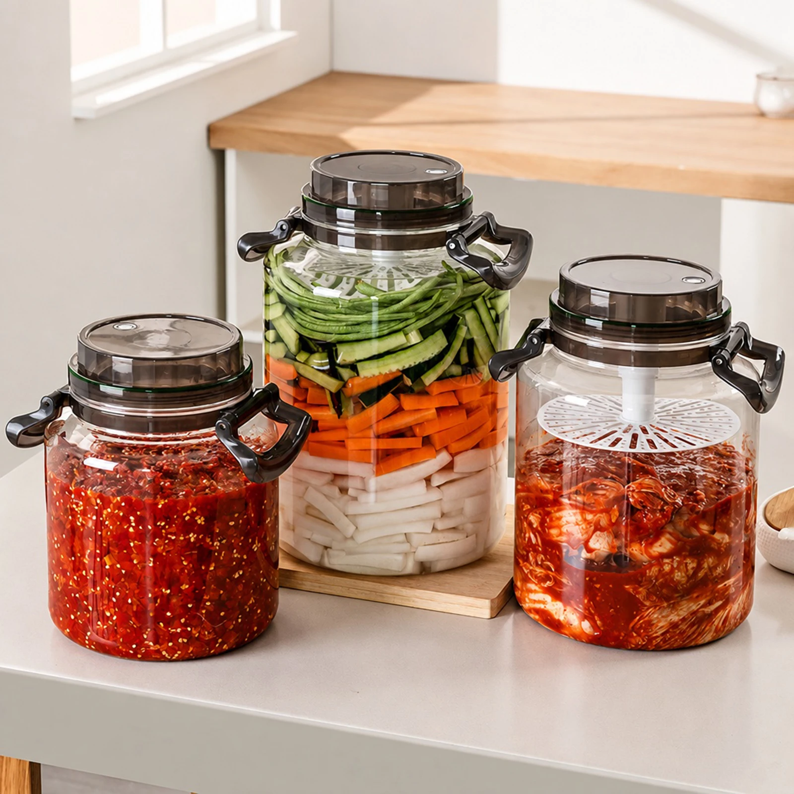 Fermentation Storage Jar Wide Mouth Dual Mode Lid One-Way Auto Vent Silicone Seal Carry Handles