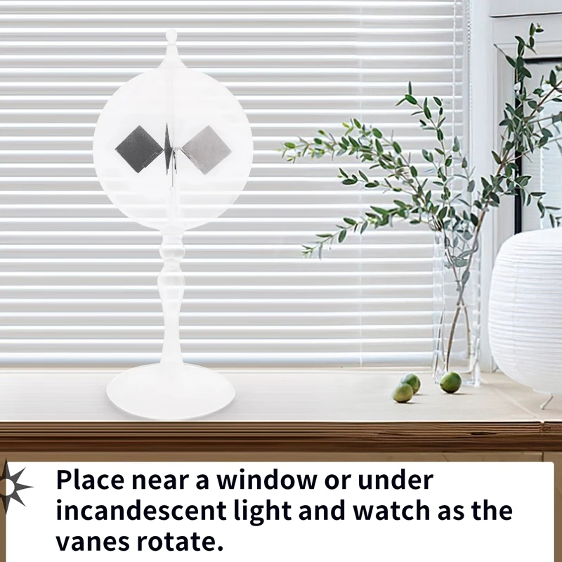 Y17A 20.5Cm Glass Windmill Solar Powered Crookes Radiometer Light Mill/Educational Teaching Study Tool/Office Home Decoration