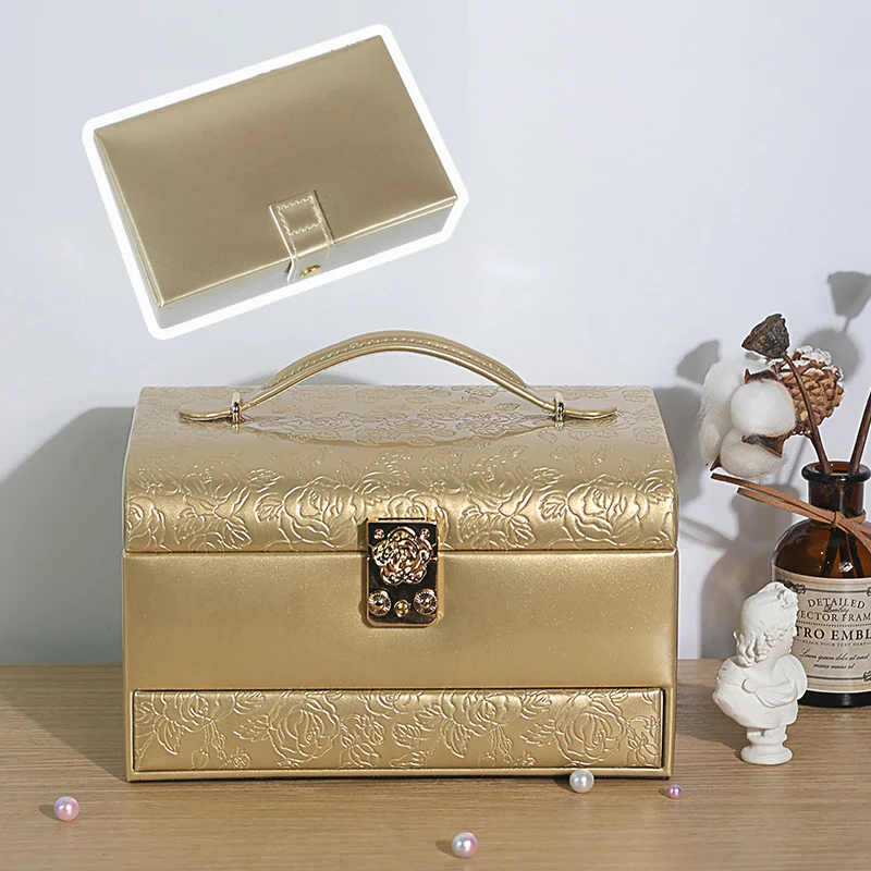 3-Layer Jewelry Storage Box with Lock for Women Watch Organizer Case with Mirror And Key