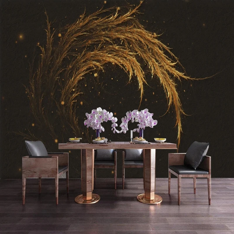 Embossed 3D Gold Feather Wallpaper Modern Abstract Art Photo Wall Mural room decoration accessories Bedroom Home Decor Fresco