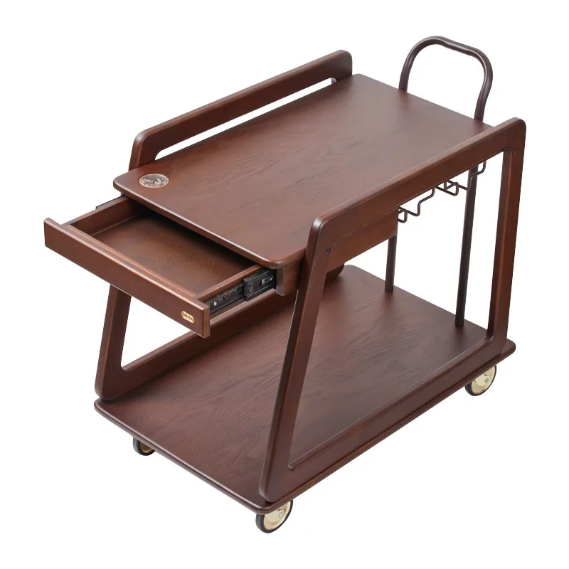 

Light luxury solid wood edge sofa coffee table trolley retro Internet celebrity household snacks rack removable meal