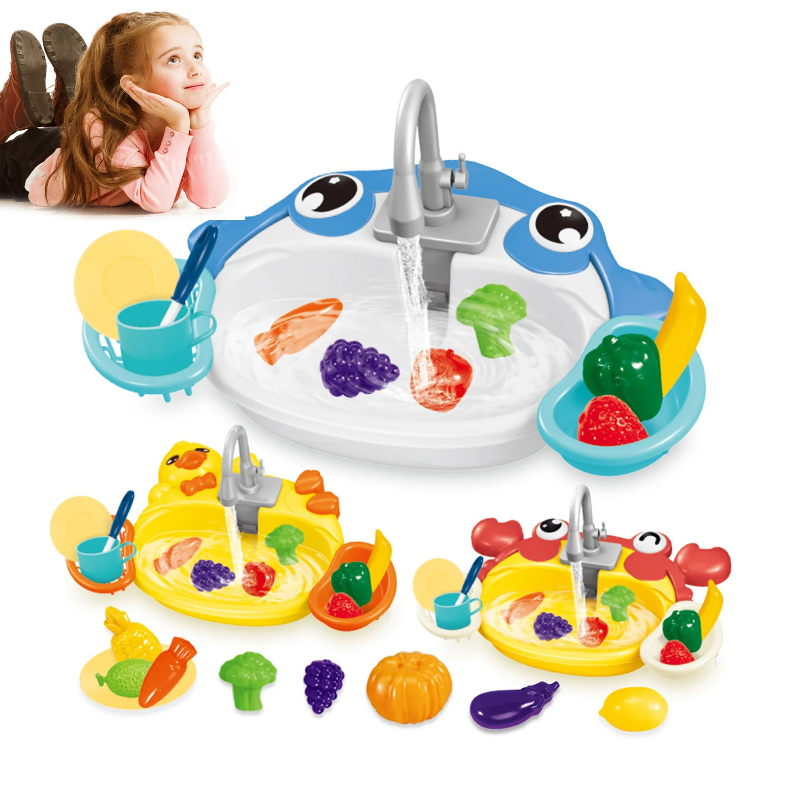 I bambini giocano a casa giocattoli da cucina Set divertente simulazione classica verdure lavaggio giocattoli Set per bambini giocattoli interattivi Set