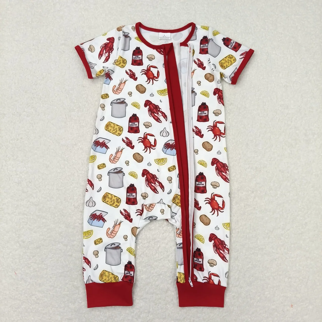 Wholesale Kids Newborn Short Sleeves Crawfish Trucks One-piece Western Coverall Bodysuit Baby Boy Toddler Zipper Romper Jumpsuit