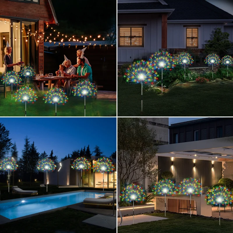 Solar Garden Lights Outdoor, 2 Pack 60 LED Twinkling Firework Lights Decorative with 2 Modes, Outdoor Waterproof Solar Starburs