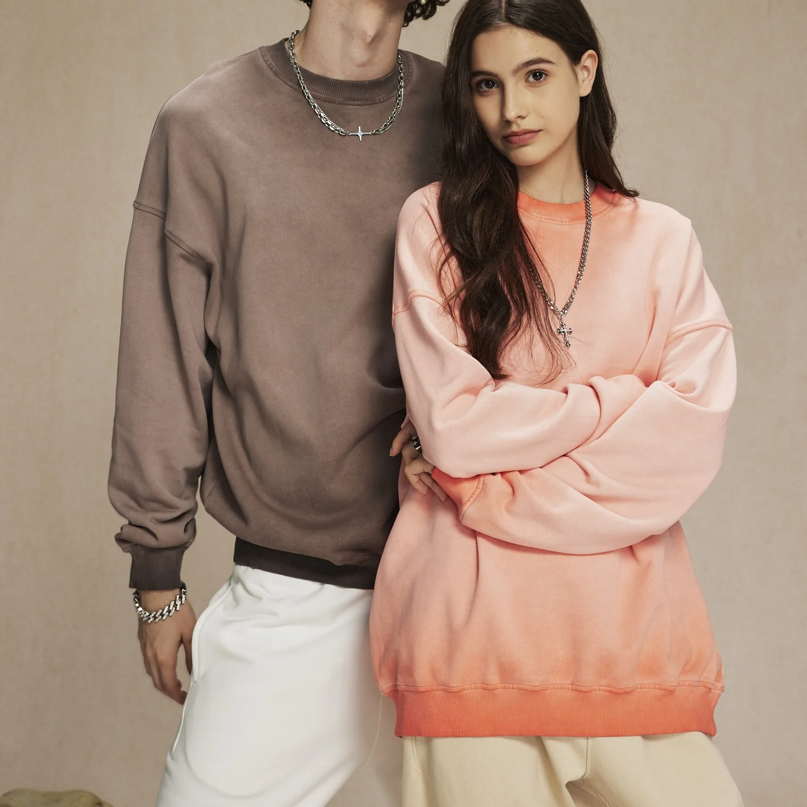 

Шикарный круглый свитшот в стиле хип-хоп, 430 г, винтажный свободный повседневный свитшот ex High Street, свободный крой, длинный све, молодежная мода