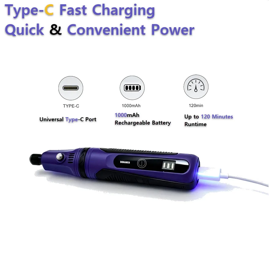 Cordless Electric Grinder Touch Control 5Level Adjustable Speed Digital Display Type-C Fast Charging 1000mAh Rechargeable Rotary
