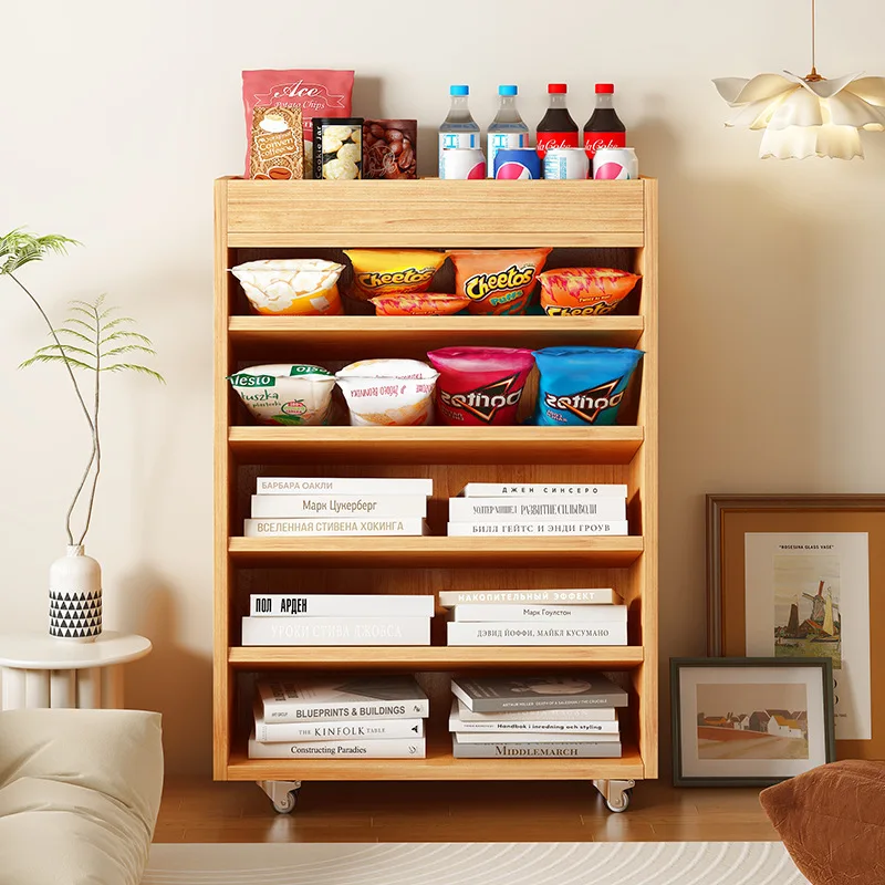 Storage cabinet, snack toy solid wood children's storage rack, floor-standing mobile bedroom, living room, sofa, coffee table, s