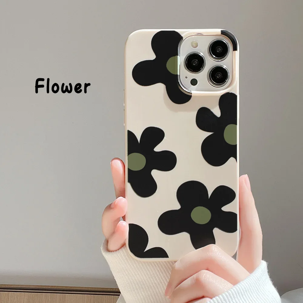 Retro Green Black Flowers Pop Japanese Phone Case For iPhone 14 13 11 12 Pro Max Xr 14Plus Xs Max 8 Plus Case Cute Cartoon Cover