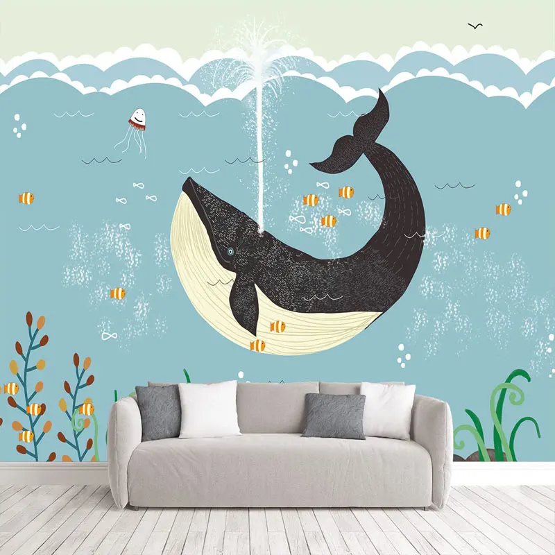 

Kids Wallpaper For Boys Bedroom Children'S Princess Room Whale Cartoon Wall Paper Custom Photo Background Covering Home Décor
